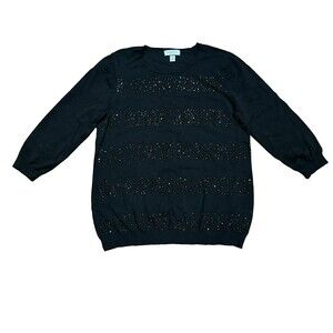 Charter Club Women's PXL 3/4 Sleeve Black Sweater Special Occasion Bling Petite